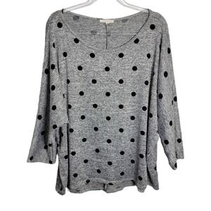 Don't Stop Believing Womens 3X Gray Polka‎ Dot Dolman Sleeve Tunic Top 2513-2XP